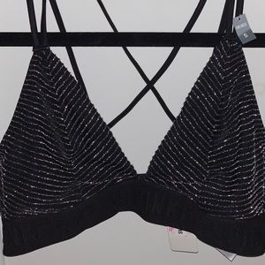 Brand New VS PINK Black Bralette Silver Stripes